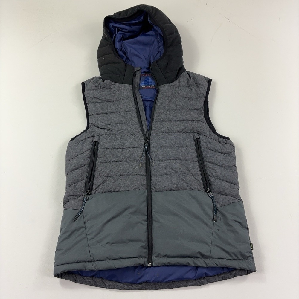 Scotch & Soda Vest Mens Medium Gray Quilted Hooded Zip Expedition Couture 99